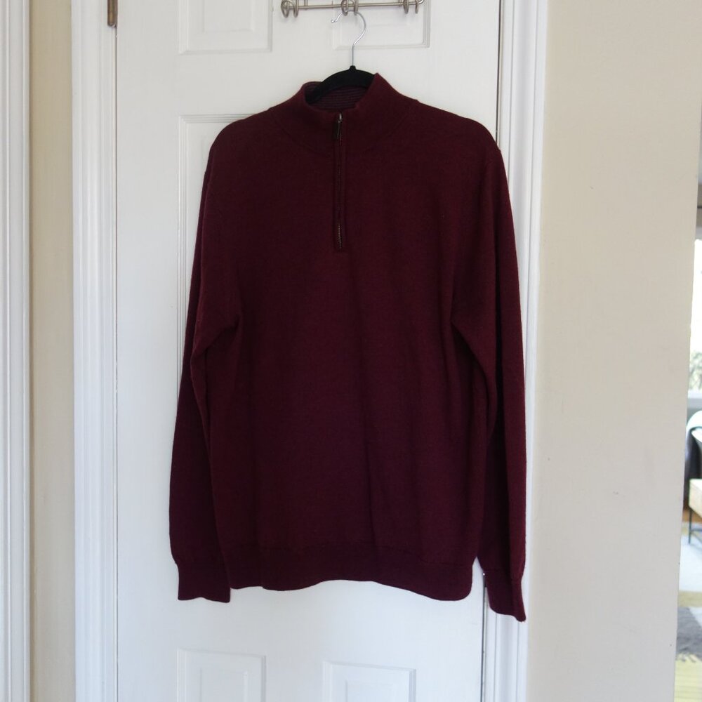 UNTUCKit 100% Merino Wool ¼ Zip Burgundy Sweater – Mens Large - Picture 6 of 7